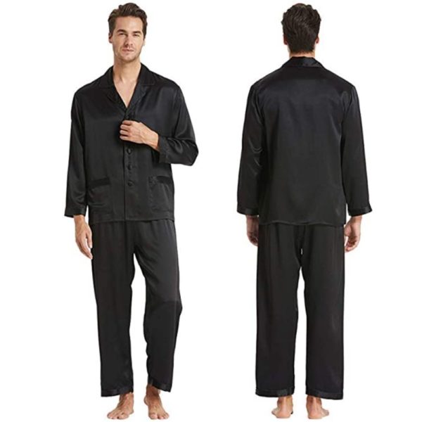 mens black pure silk long sleeve pyjamas